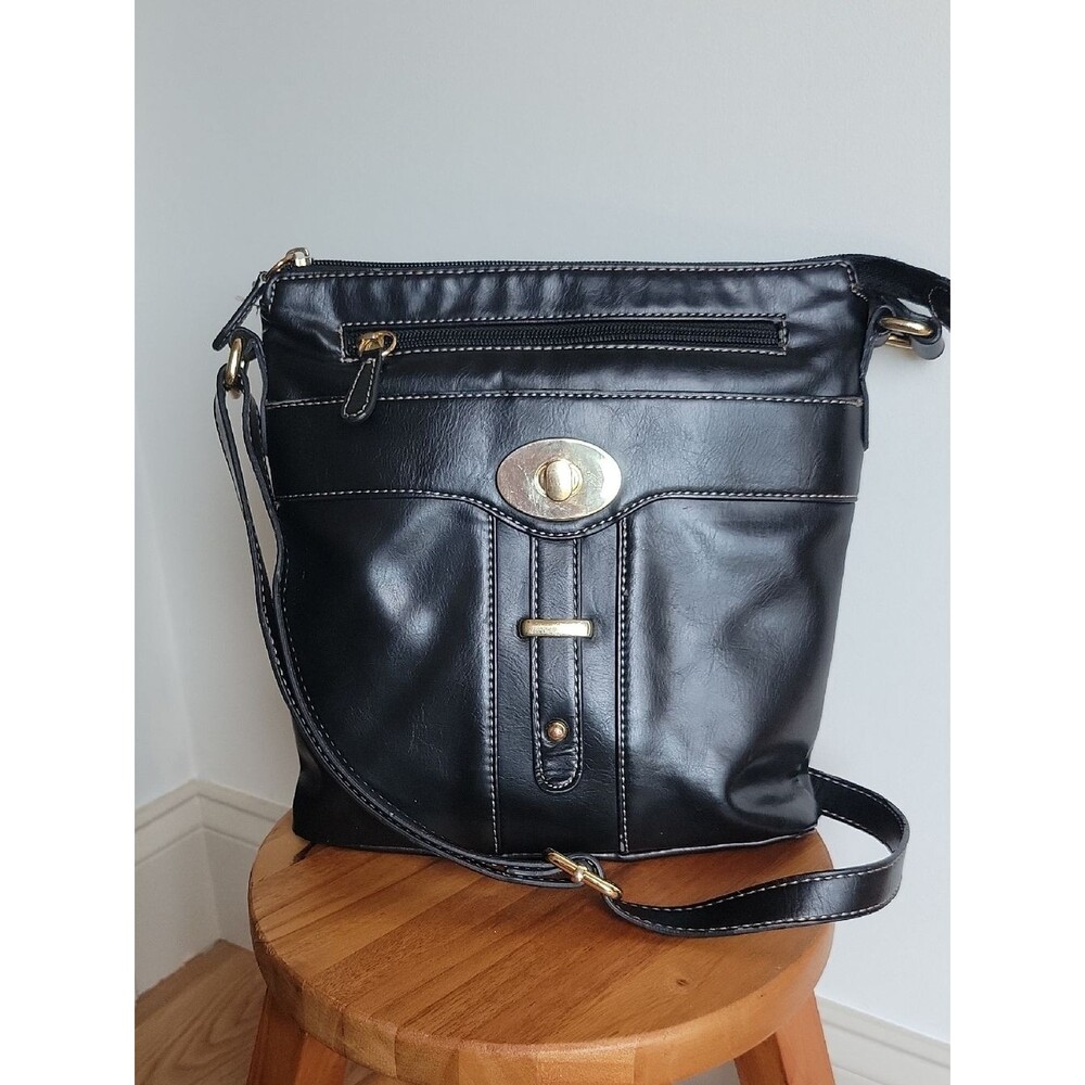 Black Crossbody Bag with Gold Hardware